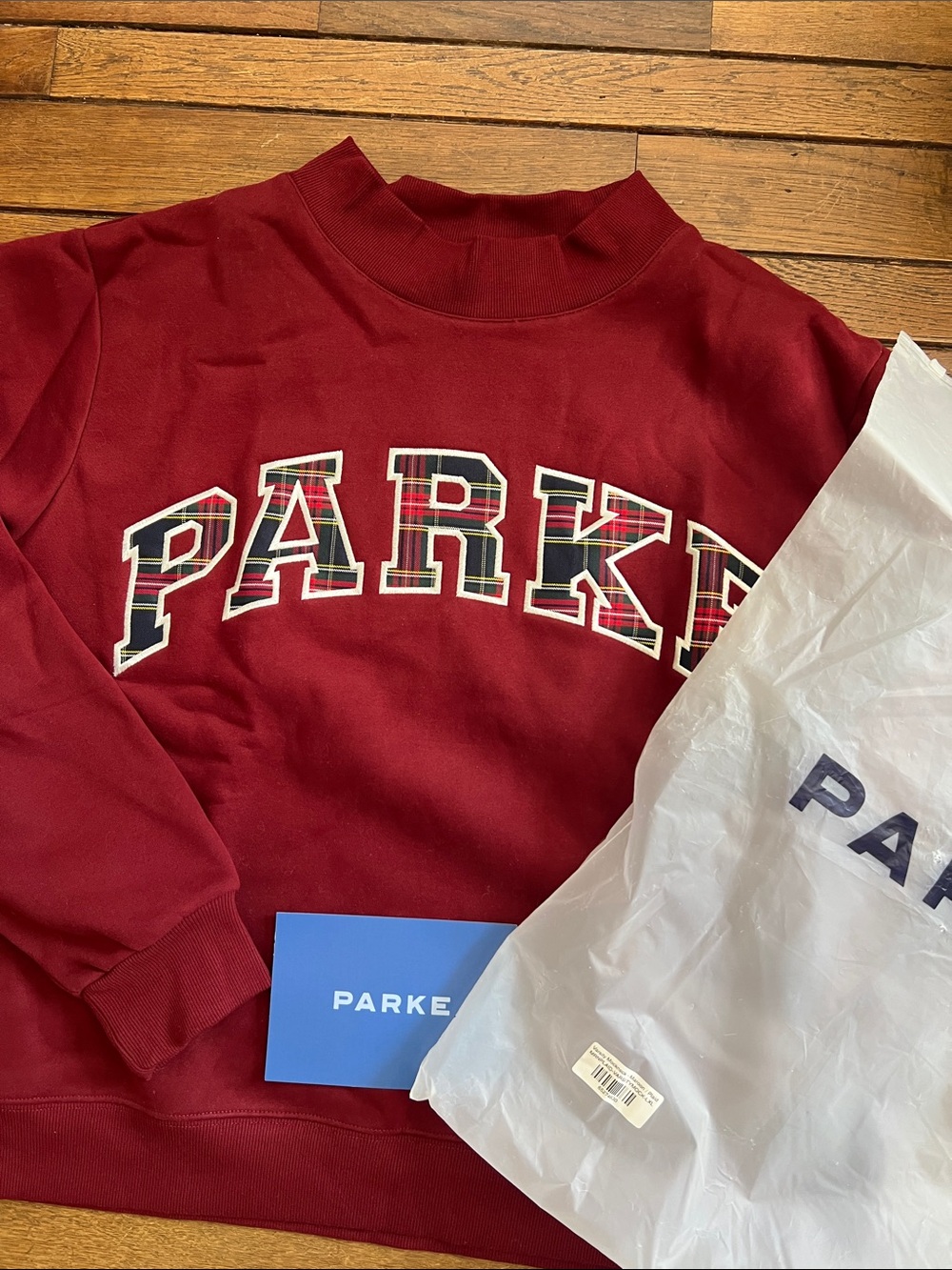 PARKE Maroon Plaid Varsity Mockneck Sweatshirt Fleece Size L/XL NEW IN BAG